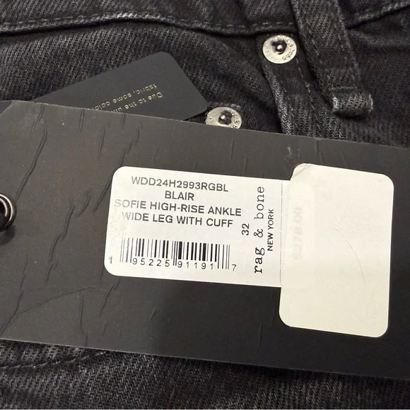 NWT Rag & Bone BLAIR SOFIE HIGH-RISE ANKLE WIDE LEG WITH CUFF RIGID Sz 32